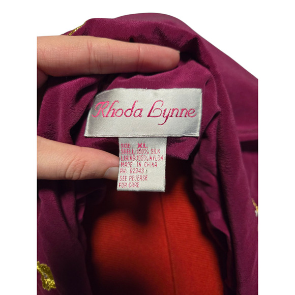 Rhoda Lynne red bomber jacket with embroidery and pockets, size xl - Picture 3 of 4